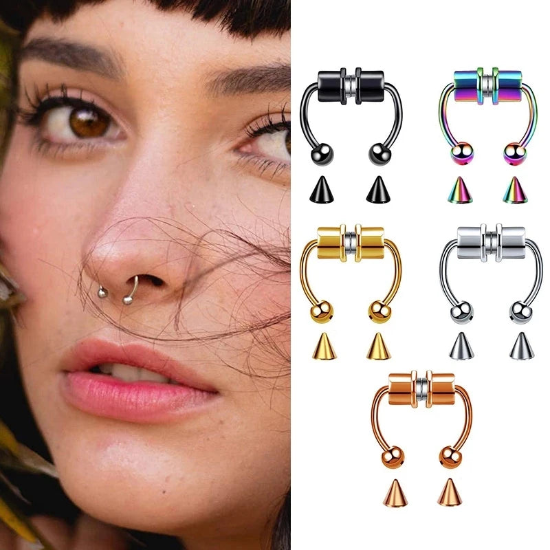 5pcs Stainless Steel Magnet Fake Nose Ring Hoop Fake Piercing Hoop