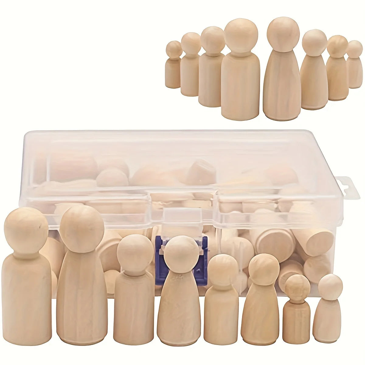 50 Pack Unfinished Wooden Peg Dolls, Peg People, Doll Bodies, Wooden