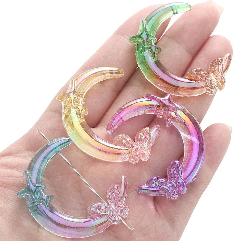 New acrylic star butterfly UV-coated double-hole moon Beads diy crafts