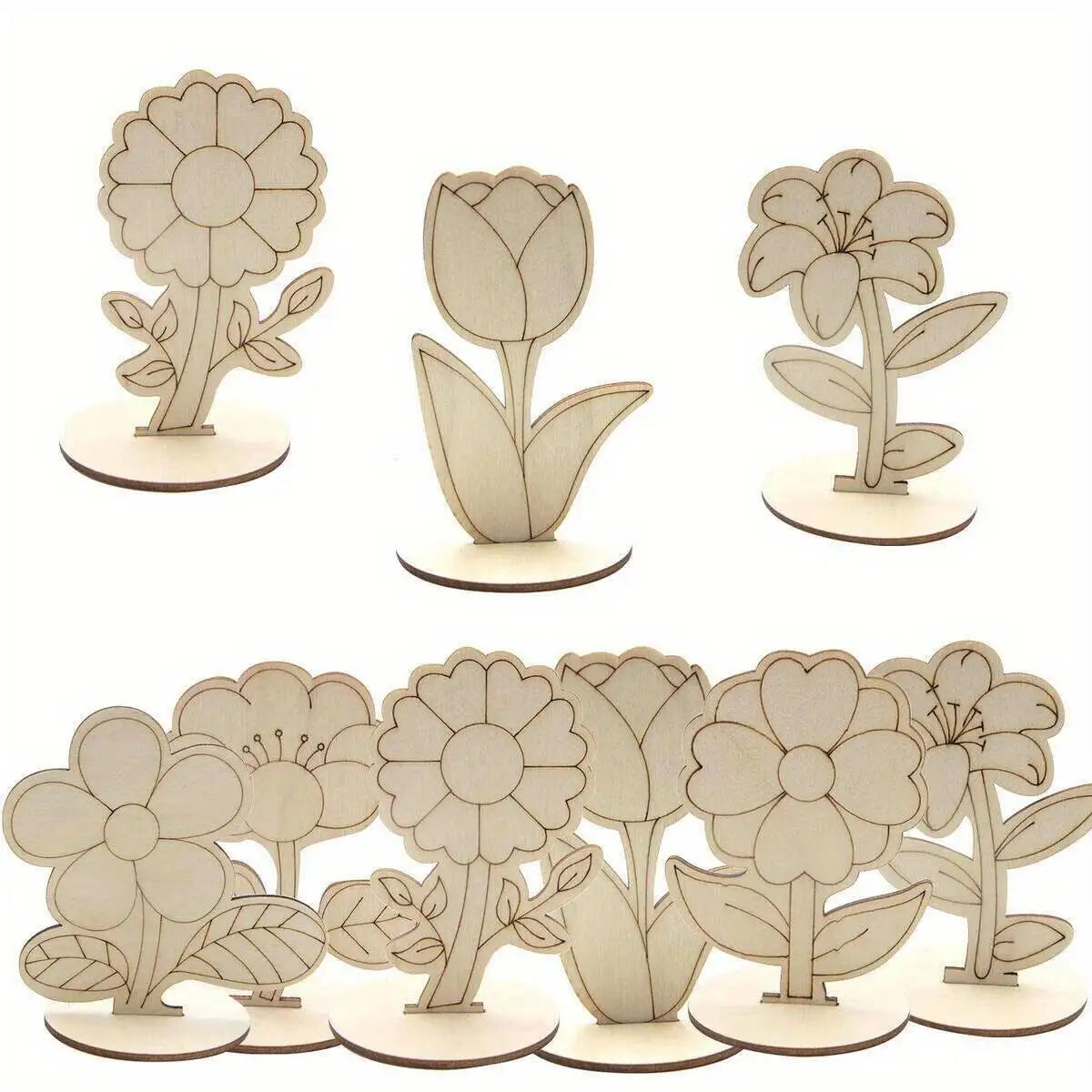 6Pcs/Set Rose/Lily/Sunflower Wooden Ornament Wood DIY Painting Crafts