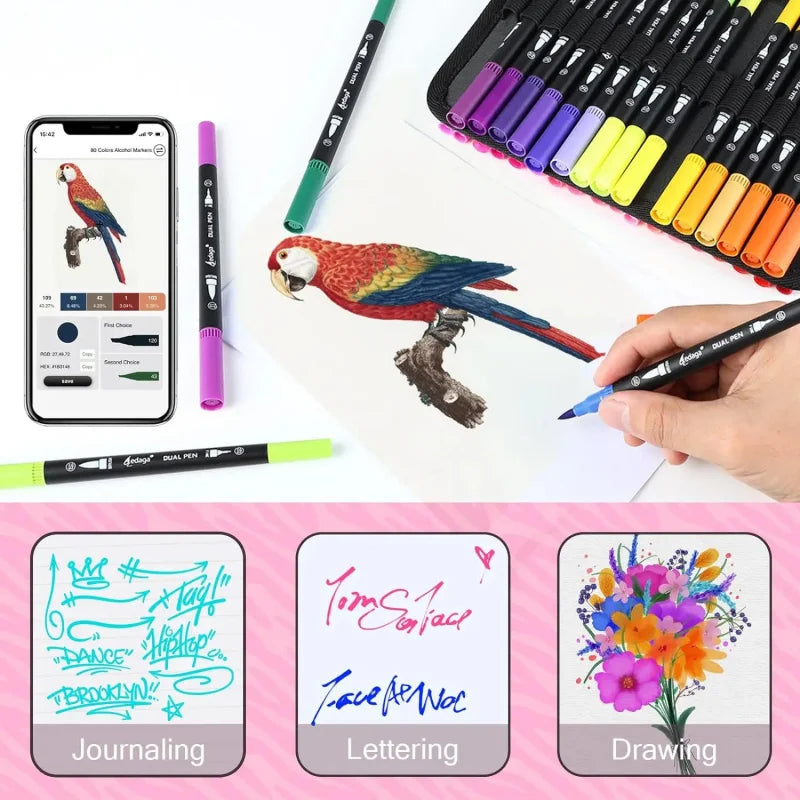12-168 Colors Dual Brush Pens Art Markers Watercolor Fine and Brush