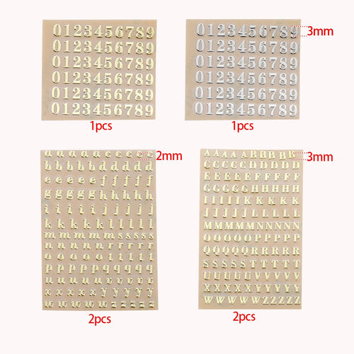 2-9mm Alphabet Letters Numbers Decor Stickers Gold Silver Epoxy Resin