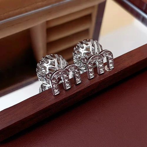 Letter M-shape Zircon Hoop Earrings for Women Oil Dripping