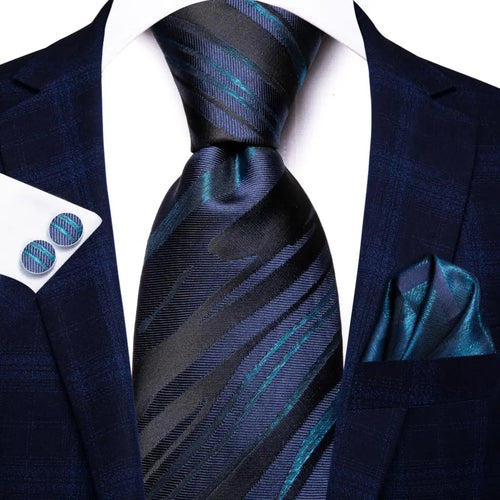 Black Red Striped Silk Wedding Tie For Men Handky Cufflink Gift Men