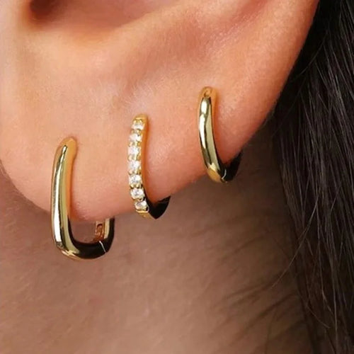 3pcs New Fashion Minimalist Copper Zircon Cross Earrings Set for Women