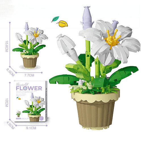 Creative Building Block Bouquet, Eternal Flower Plant Potted Gift,