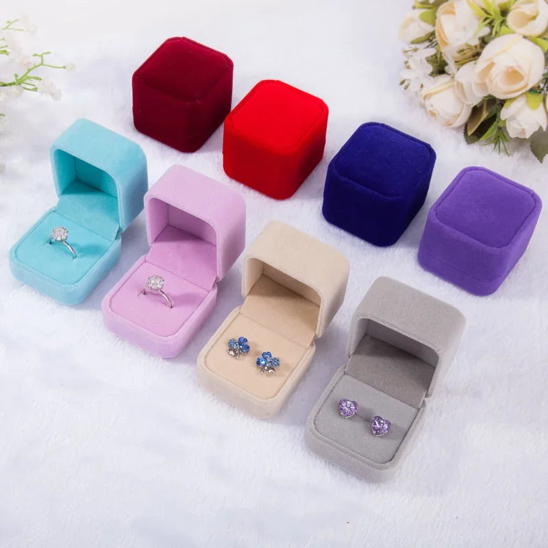 Rounded Flannelette Ring Box Flocking Jewelry Box Ring Stud Badge