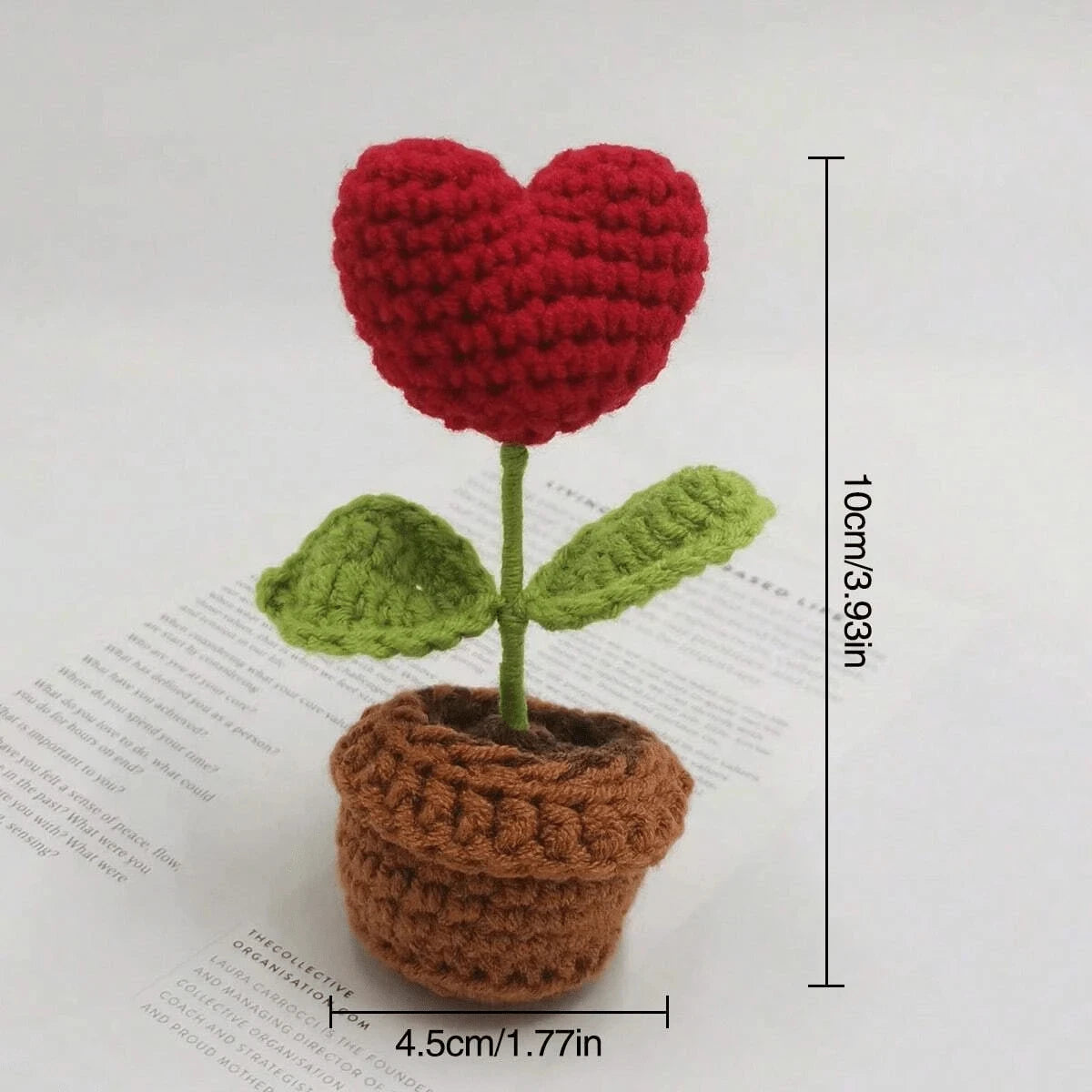 1/2/3/5Pcs Handmade Knitted Flower Pot Red Heart Shaped Knit Imitation