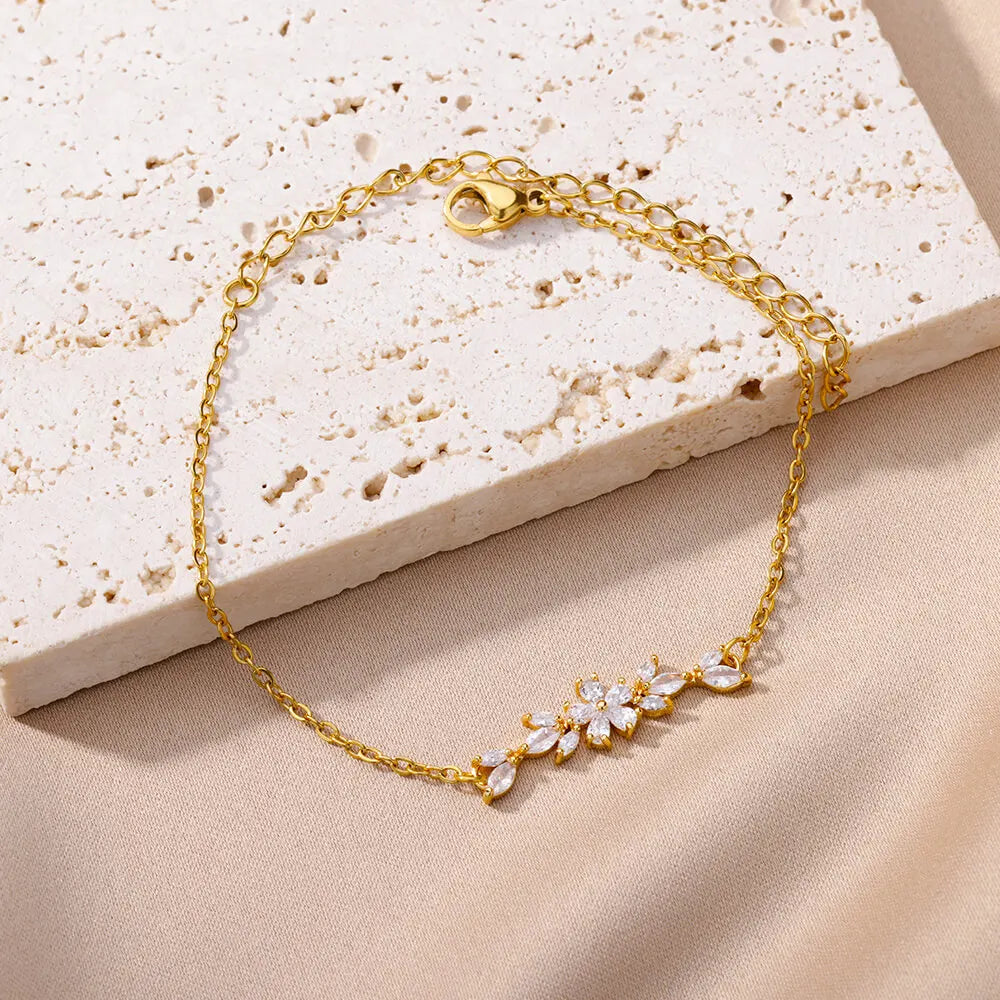Elegant Zircon Flowers Bracelet For Women Girls Charm Gold Color