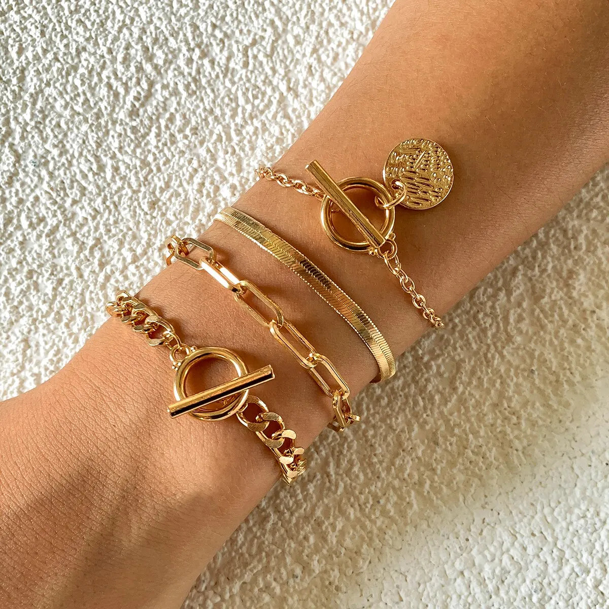 Punk Cuban Link Chain Coin Pendant Bracelet for Women on Hand Vintage