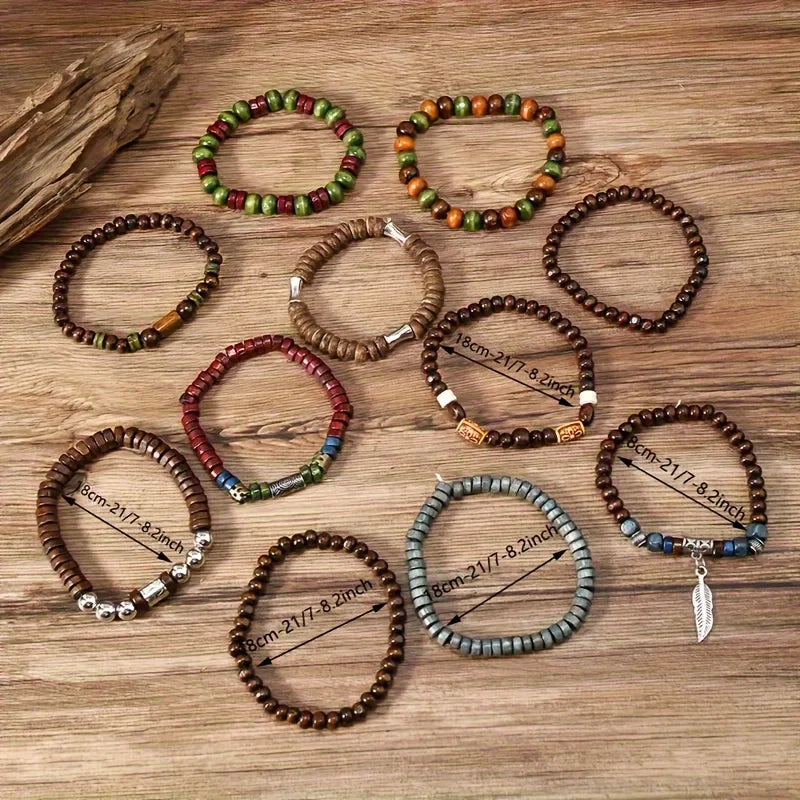 10pcs Vintage Bohemia Men's Bracelets - Fashion Stylish Leaves