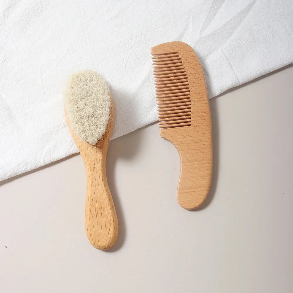 2pcs comb and brush set baby care beech wood brush and comb gift set