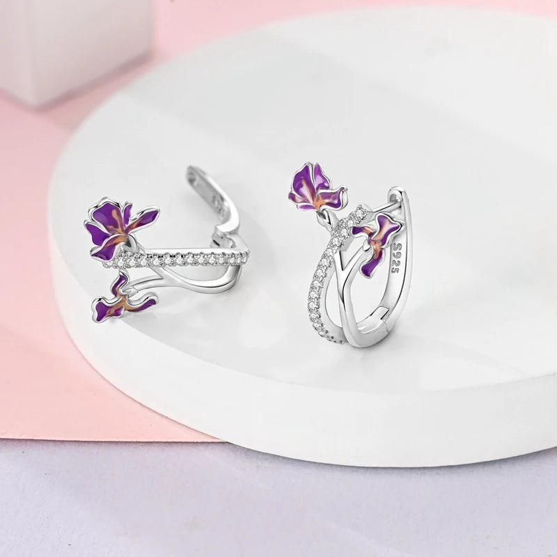 925 Sterling Silver Colored Zirconium Stars Hoop Earrings For Women