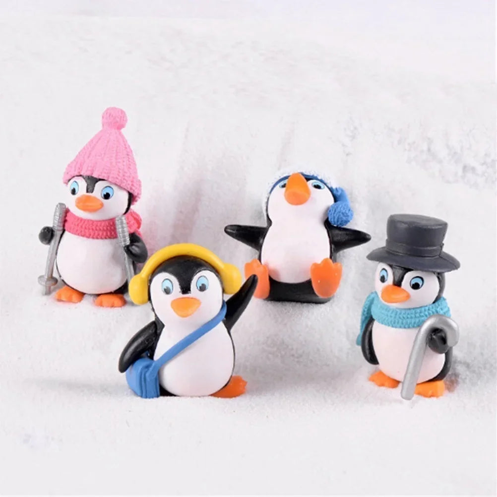 4pcs/set DIY Crafts Mini Winter Penguin Miniature Figurine Christmas