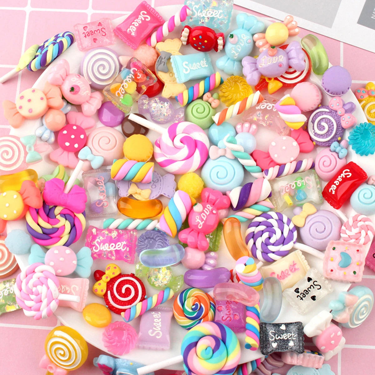 30pcs Random Candy Slime Charms Cute Set Mixed Resin Sweets Flatback
