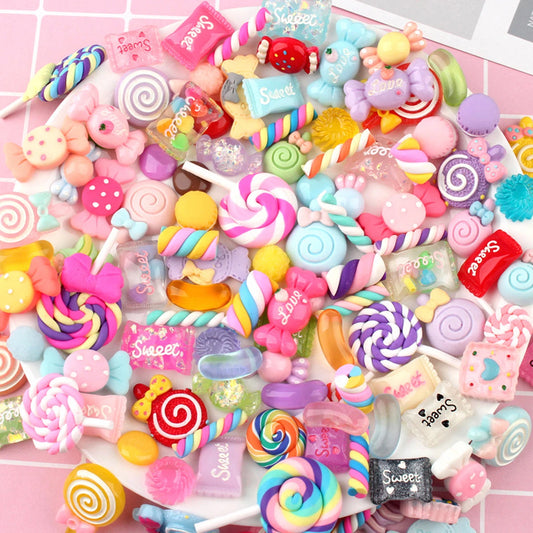 30pcs Random Candy Slime Charms Cute Set Mixed Resin Sweets Flatback