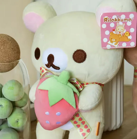 White Rilakkuma Plush Cute Animal Strawberry Cute Bear Stuffed Doll