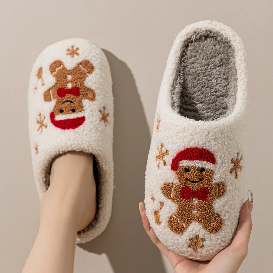 Winter Women's Warm Christmas Slippers Cute Pattern Indoor Soft Sole