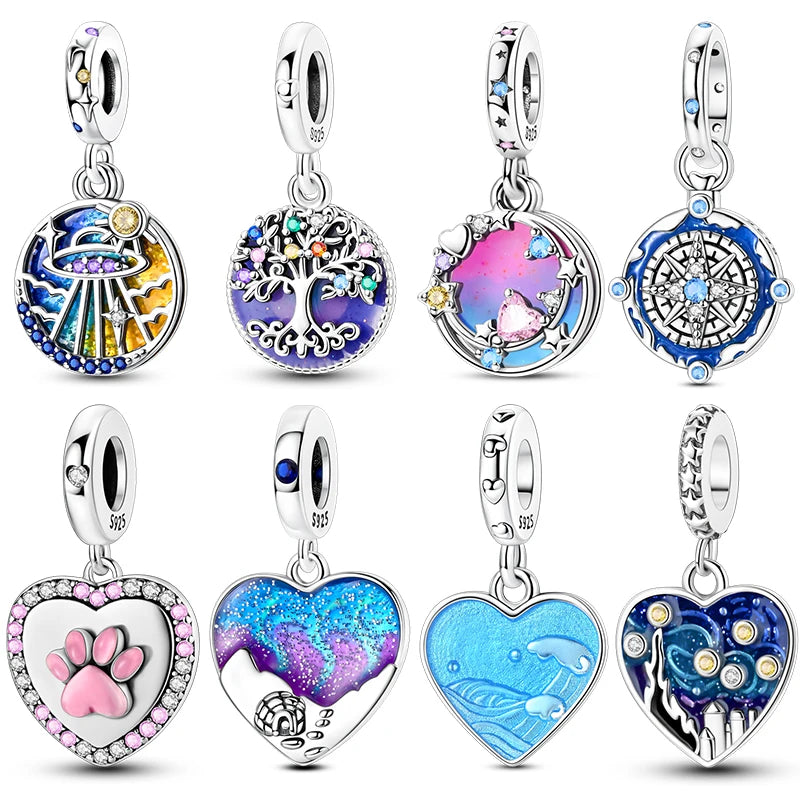 New 925 Sterling Silver Charms Beads Pendants Colorful Tree of Life