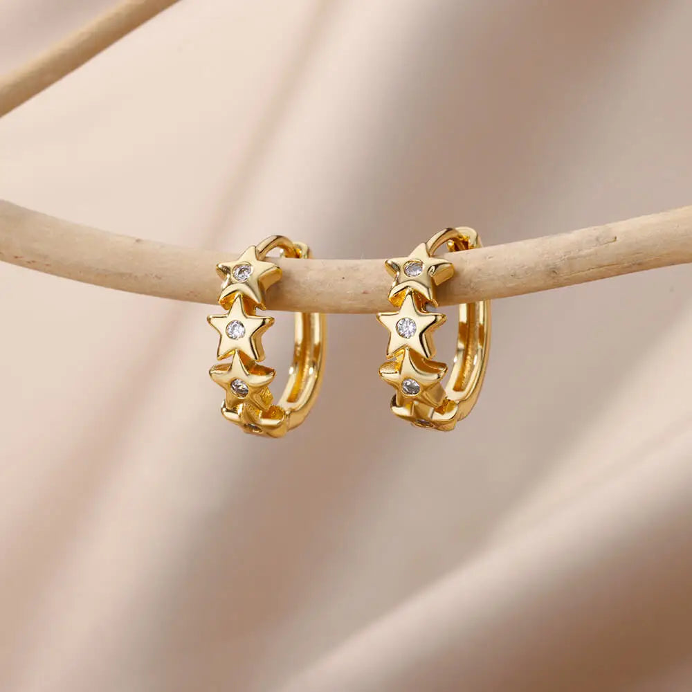 Stainless Steel Star Hoop Earings For Women 2024 Trend New In Luxury