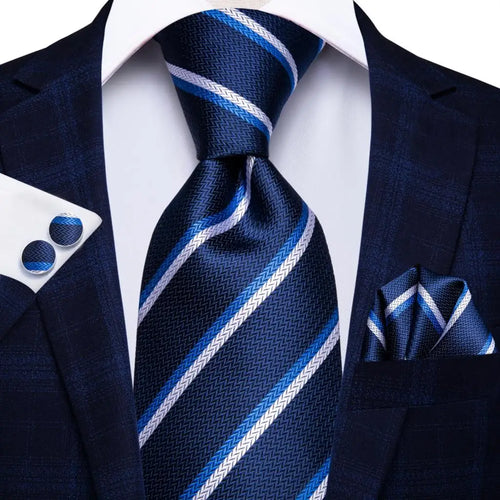 Black Red Striped Silk Wedding Tie For Men Handky Cufflink Gift Men