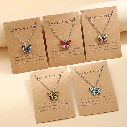 5 Pcs Fashion Boho Colorful Butterfly Necklaces Set for Women Korea