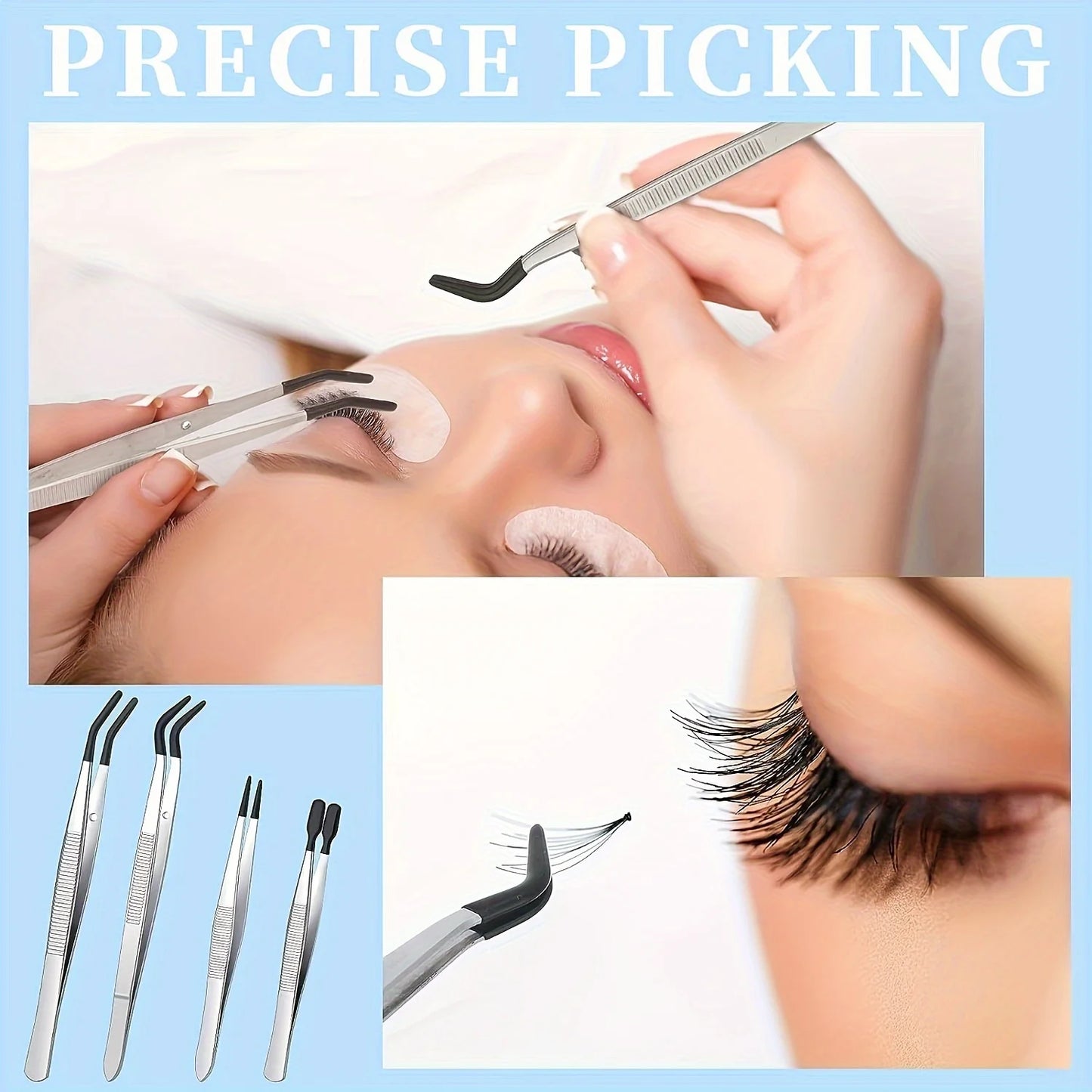 4pcs Set of Stamp Tweezers with Rubber Tips Stainless Steel Clip