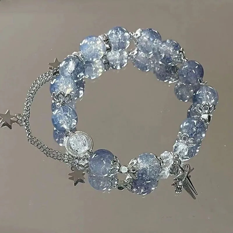 Niche Design Star Chain Tassel Bracelet for Women Fantasy Blue Crystal