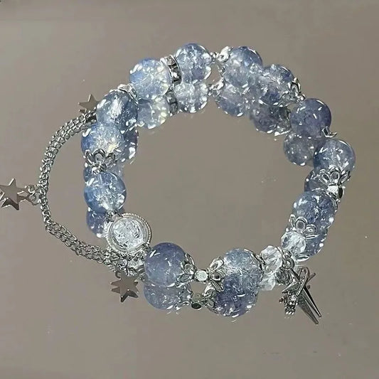 Niche Design Star Chain Tassel Bracelet for Women Fantasy Blue Crystal