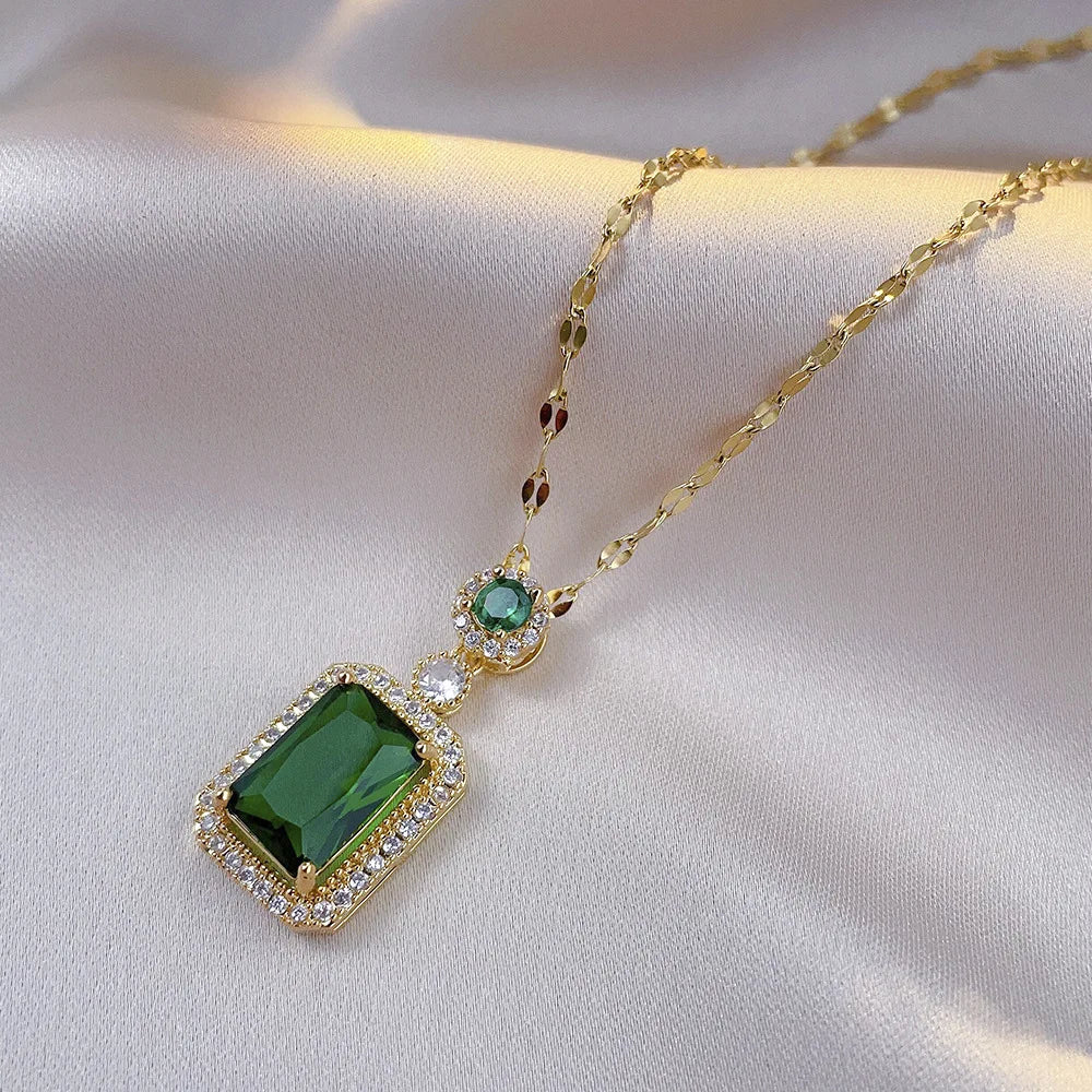 4PCS Sets Exquisite Quadrate Rhinestone Necklace Earrings Ring Jewelry