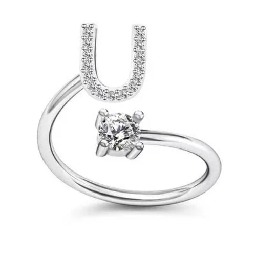 LATS Zircon Initial A-Z Letter Rings for Women Girl Adjustable Opening