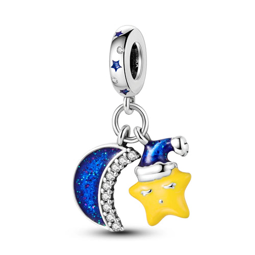 Silver Plated Mystery Star and Moon Charms Beads Fit Original Bangle