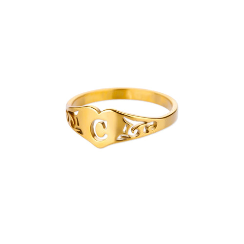 Fashion Hollow Initial Letter Heart Rings For Women Gold Color
