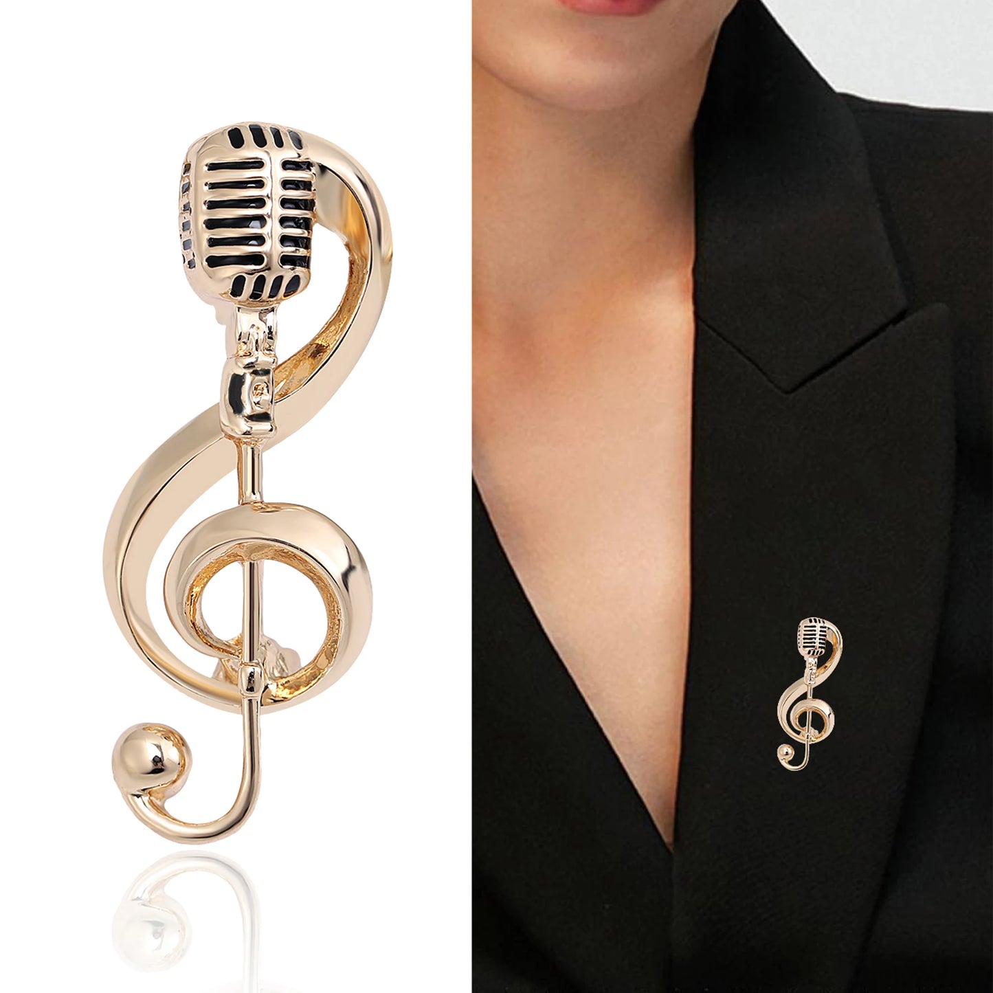 Trendy Smooth Notes Brooches for Women Unisex Music Microphones Pins