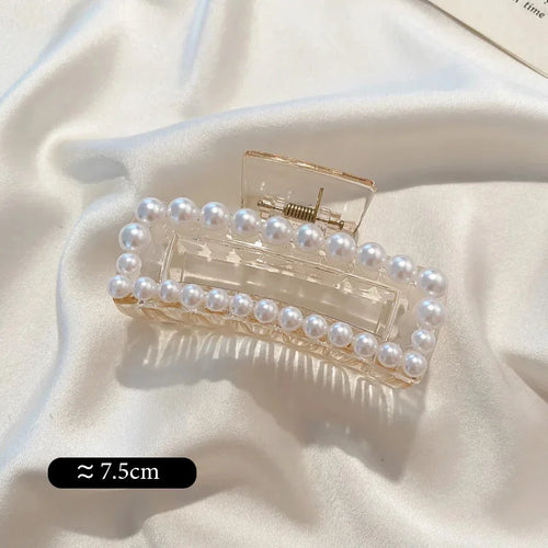 Vintage Pearl Clips Set Large Claw Korean Ponytail Big Barrettes Jaw