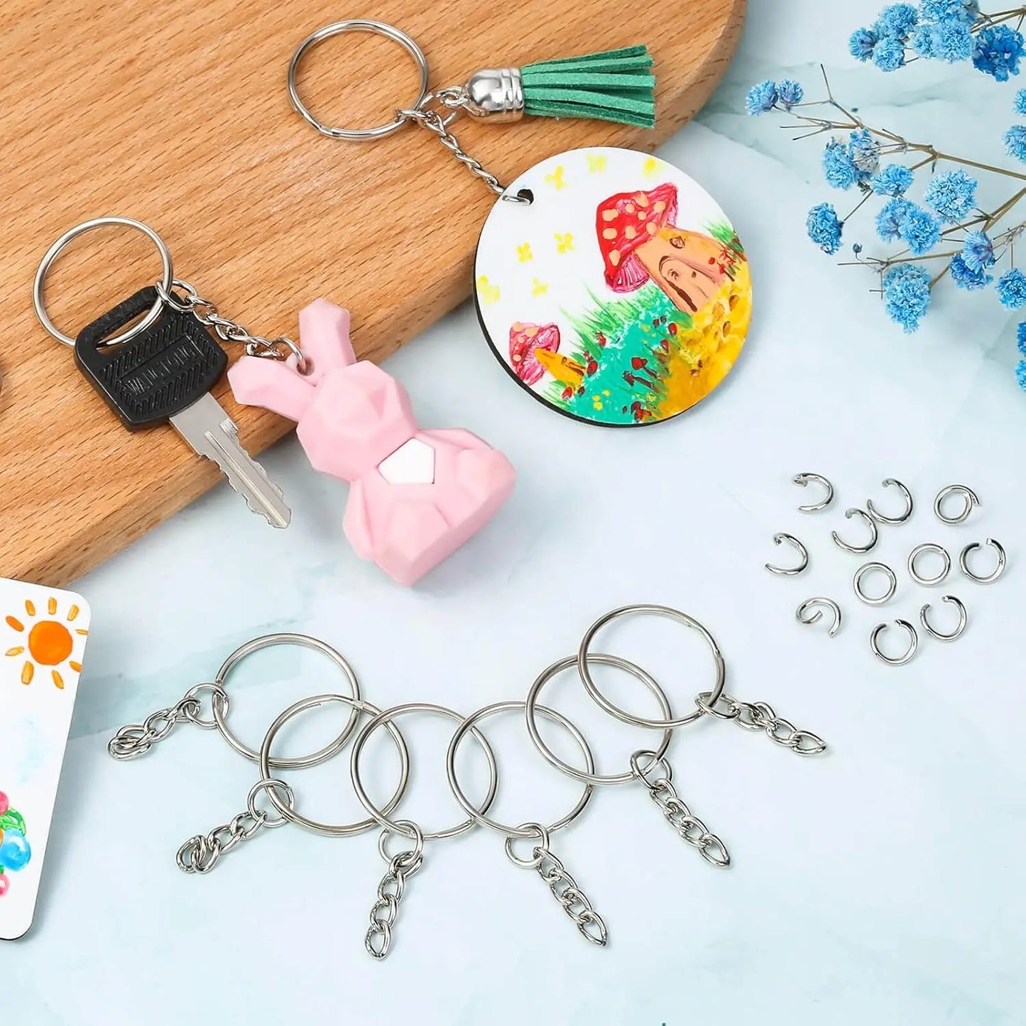 50 Sets Split Key Rings with Chain and Jump Rings Bulk Kit Accessories