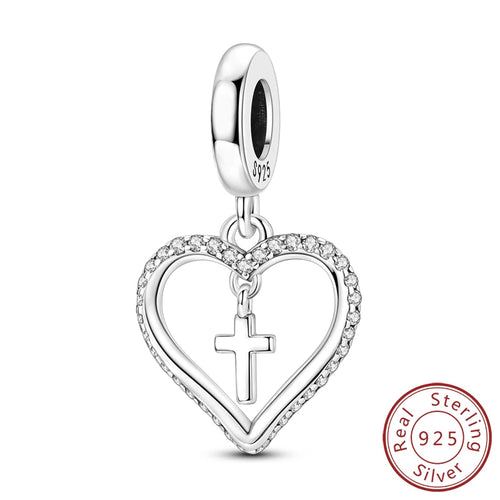 Original 925 Sterling Silver Heart Love Charms Beads Pendant Fit
