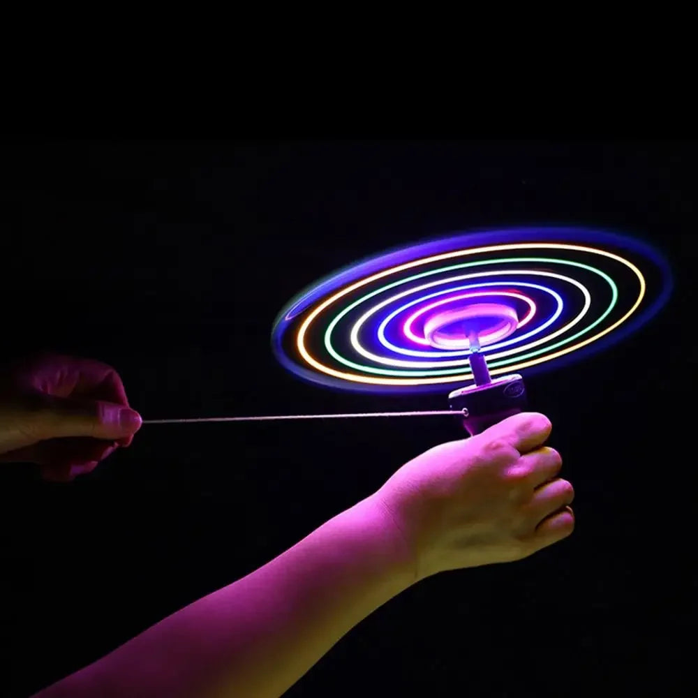 Kids Luminous Flying Disc Propeller Toys LED Lighting Pull String
