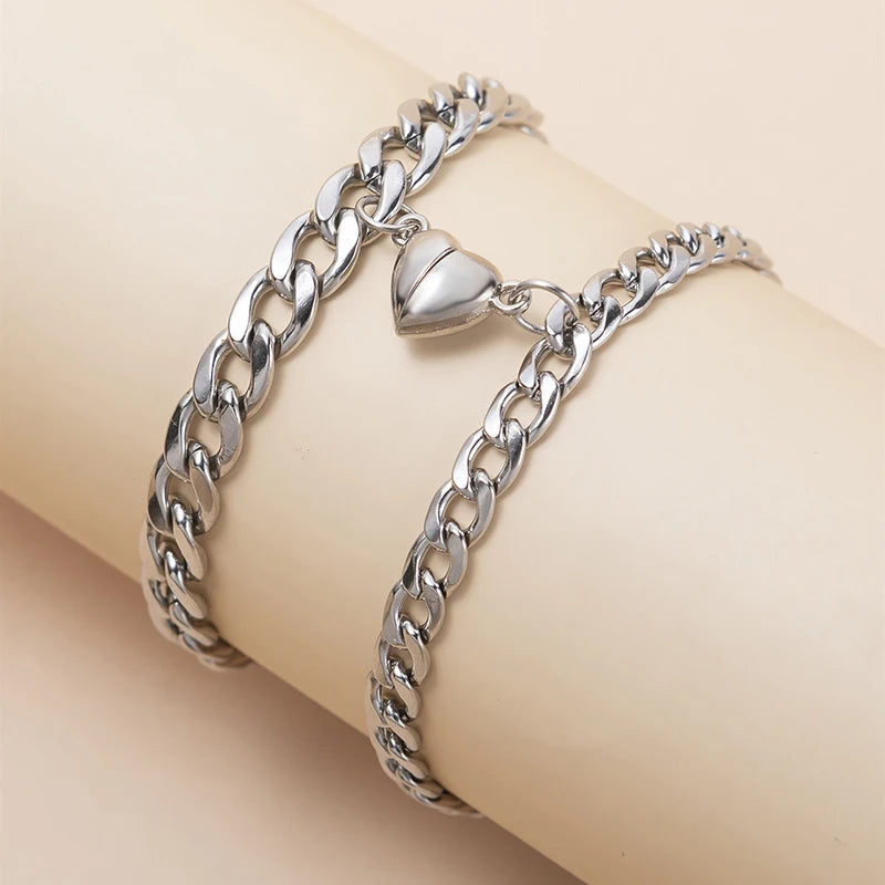 2Pcs/set Magnet Couple Bracelets Heart Attraction Bracelet Stainless