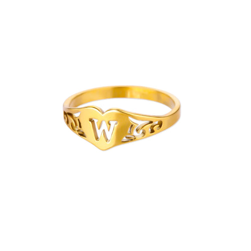 Fashion Hollow Initial Letter Heart Rings For Women Gold Color