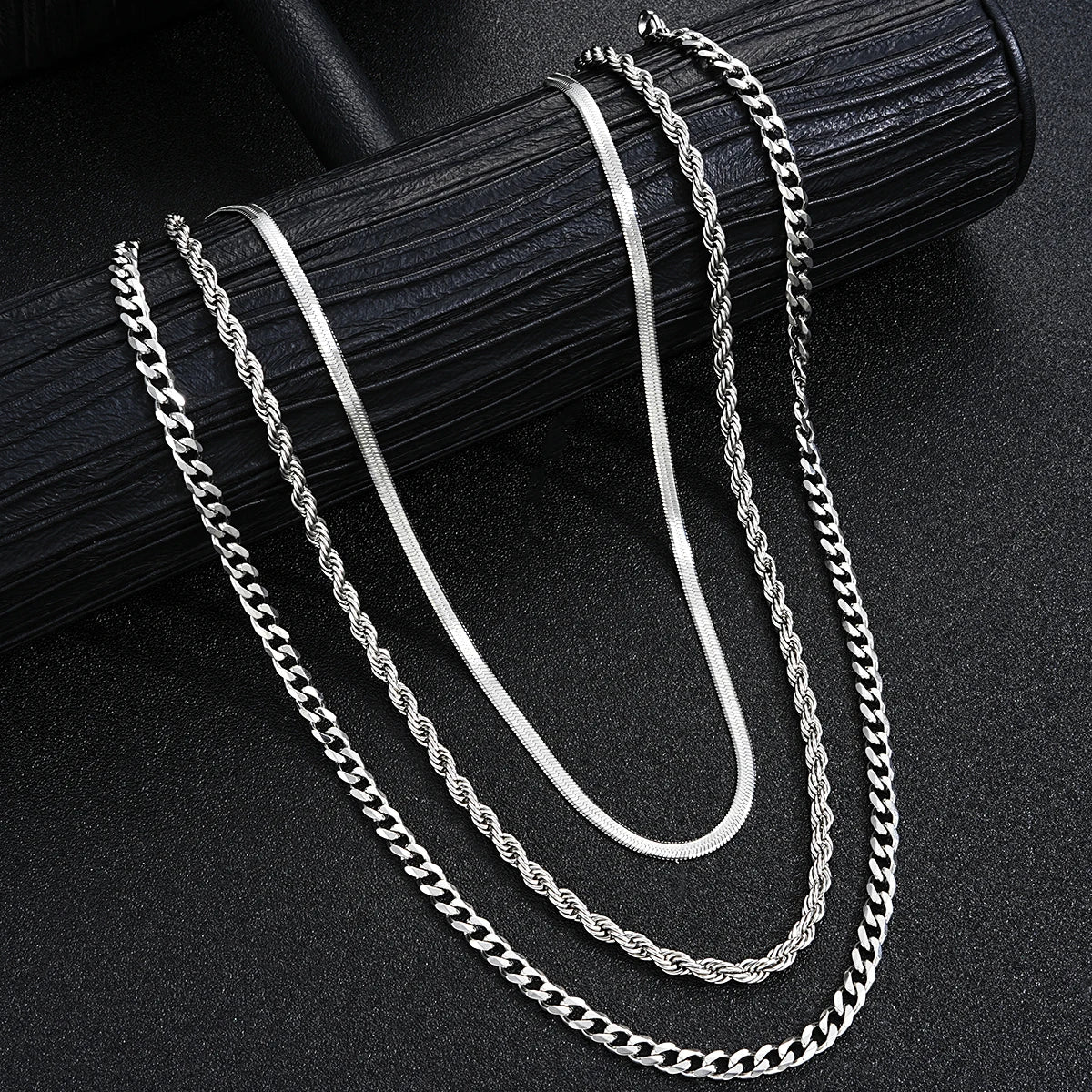 2024 New Simple Stainless Steel Silver Color Jewelry Sets for Men