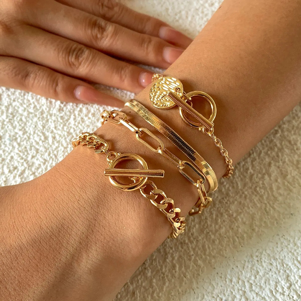 Punk Cuban Link Chain Coin Pendant Bracelet for Women on Hand Vintage