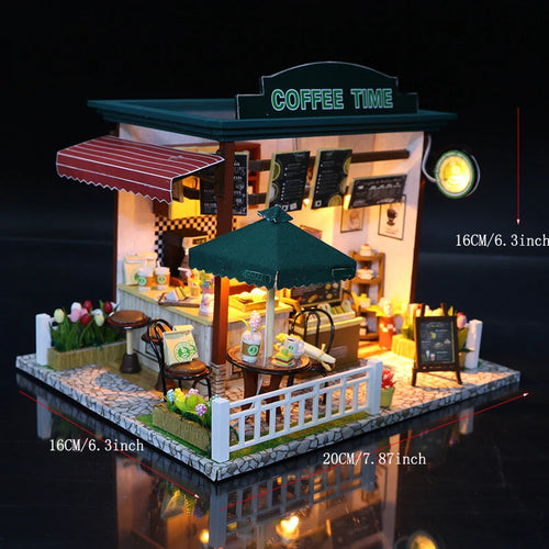 Doll House Kit Wooden Puzzle Assembly Building Model Toys Hourly Light