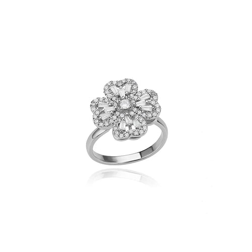Spinner Zircon Heart Four Leaf Clover Rings For Women Stainless Steel