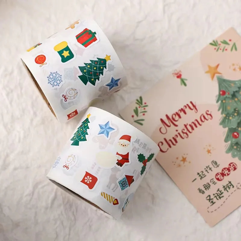 300PCS New Christmas Stickers Roll Small Children Stickers Cute Kawaii