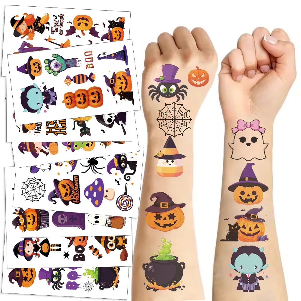 10 Sheets Halloween Pumpkins Tattoo Sticker Temporary Fake Tattoo Arm