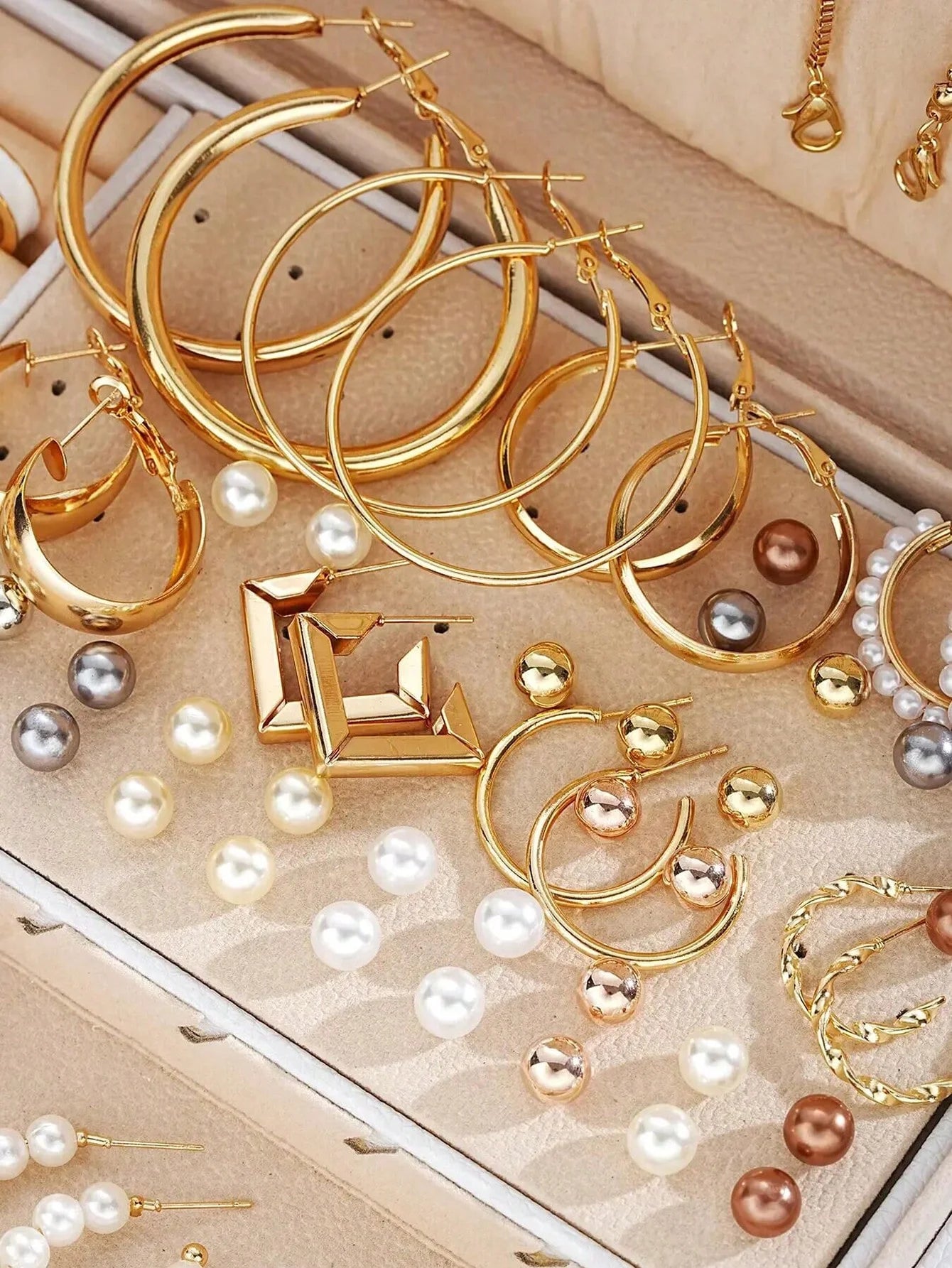 86pcs/Set Elegant Pearl Earrings Multi-Layered Necklace Ear Studs
