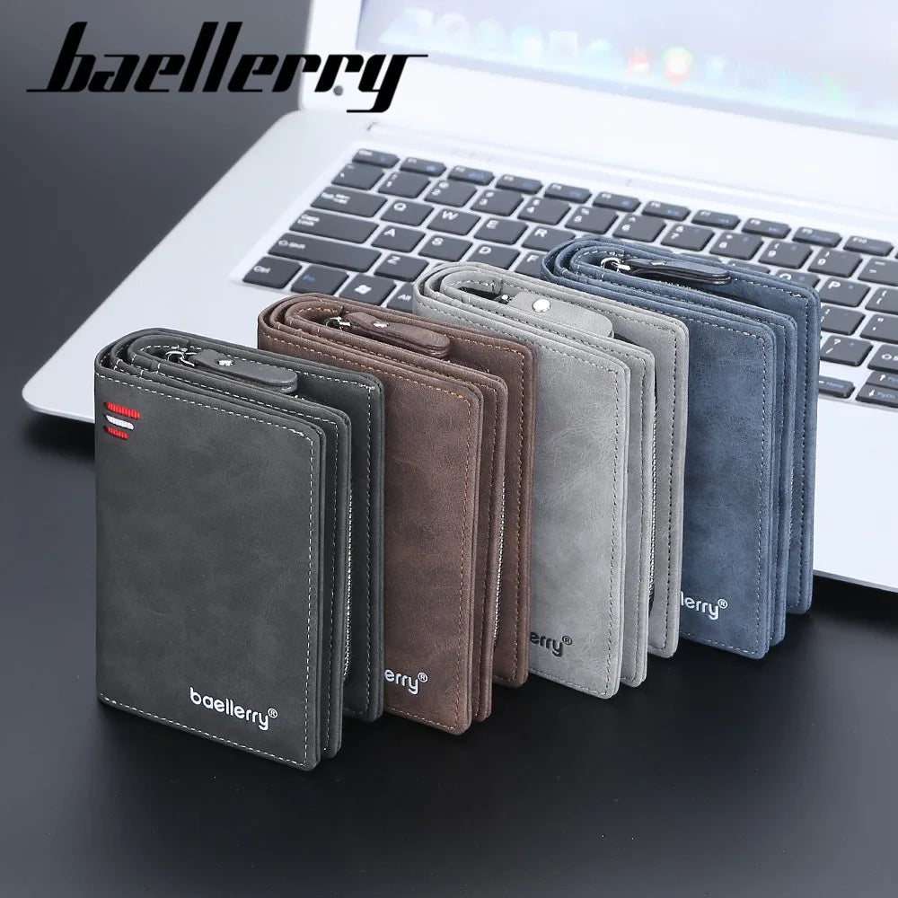 Baellerry Anti-Theft Men's Short Wallet Hidden clasp Slim PU Leather