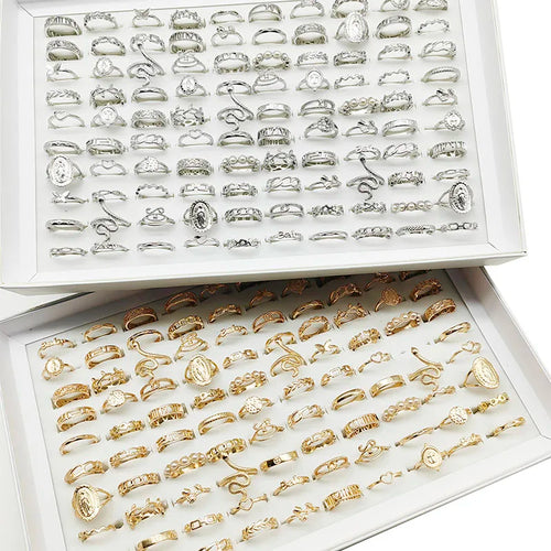 30pcs/Lot Mix Style Pearl Silver Color Finger Rings Animal Snake Chain