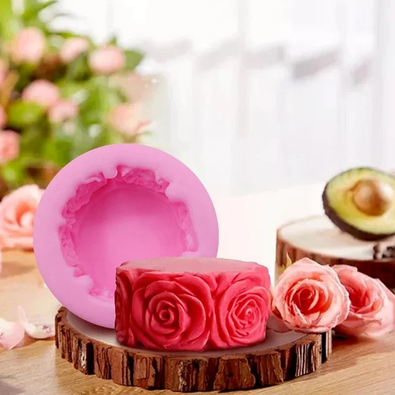 3D Round Rose Flowers Soap Mold Cylindrical Silicone Mold Candle Molds
